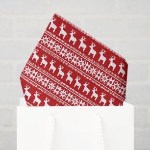 Papier Mousseline Red Christmas Reindeer Snowflake Classic Motif