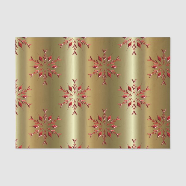 Papier Mousseline Red Christmas Stars on Gold (Recto)