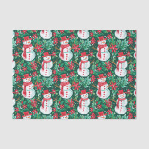 Papier Mousseline Red et Green Preppy Christmas Snowmen