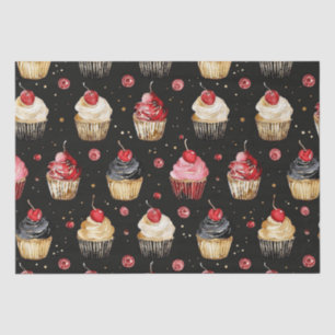 Papier Mousseline Red Gold Black Pink Cupcakes Cerisier Anniversaire