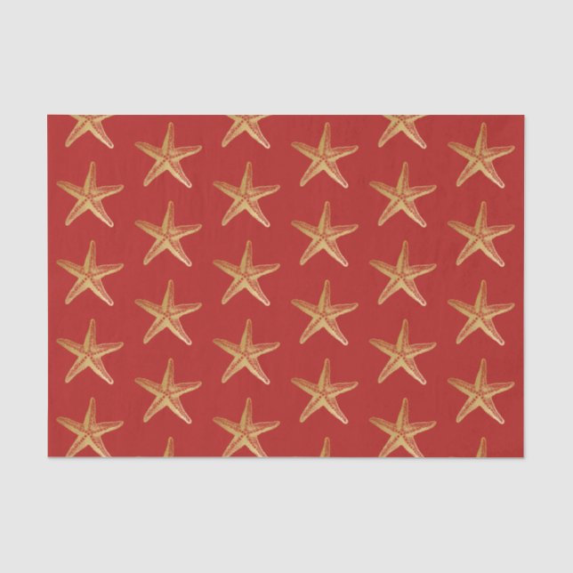 Papier Mousseline Red Gold Starfish Plage côtière Noël (Recto)