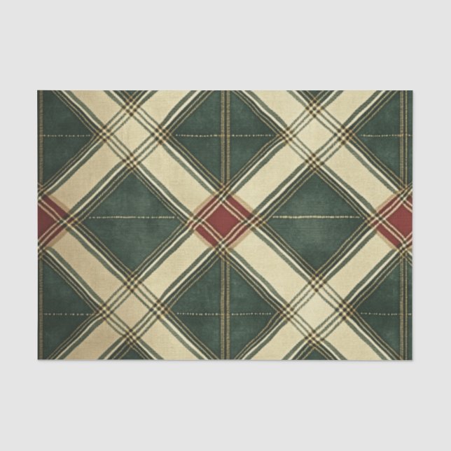 PAPIER MOUSSELINE RED GREEN CREAM HOLIDAY DIAMOND PATTERN (Recto)