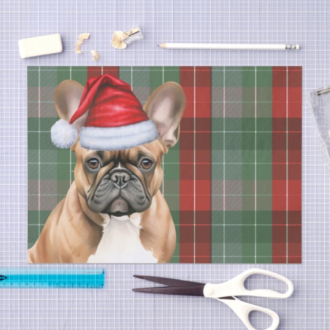 Papier Mousseline Red Green Holiday Plaid Christmas French Bulldog (Artisanat)