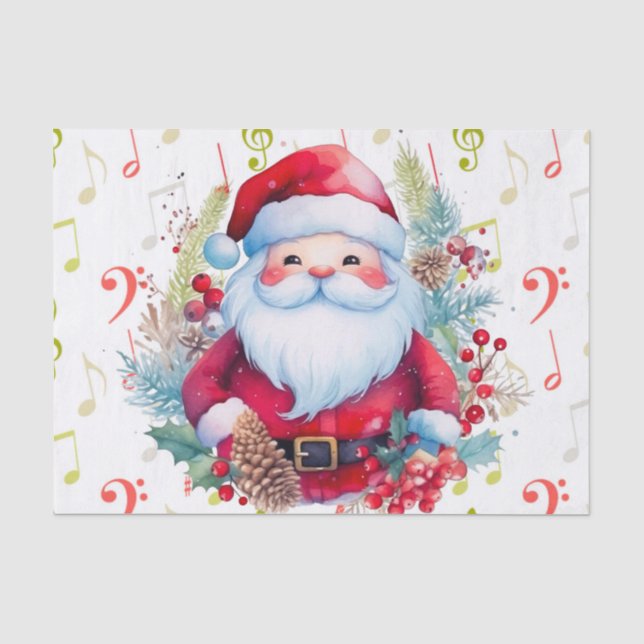 Papier Mousseline Red Green Music Notes et le Père Noël (Recto)