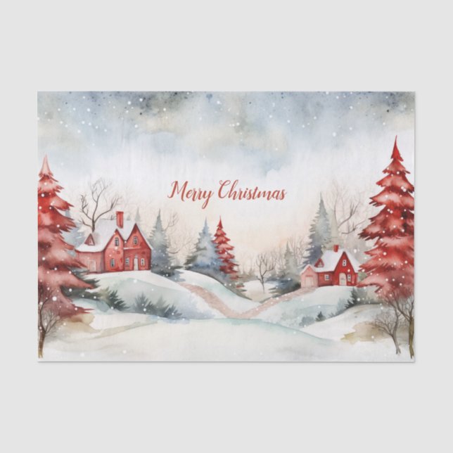 Papier Mousseline Red Green Pine Trees Bois (Recto)