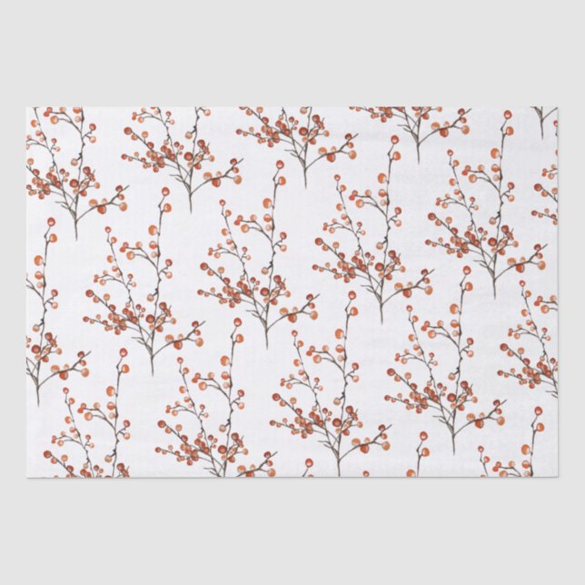 Papier Mousseline Red Ilex Berry Branches Papier de tissus (Recto)