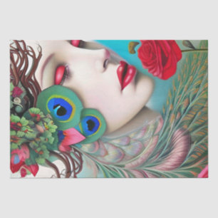 Papier Mousseline Red Lips et Rose Peacock Abstrait