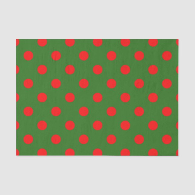 Papier Mousseline Red On Green Polka Dots Pattern Design  (Recto)