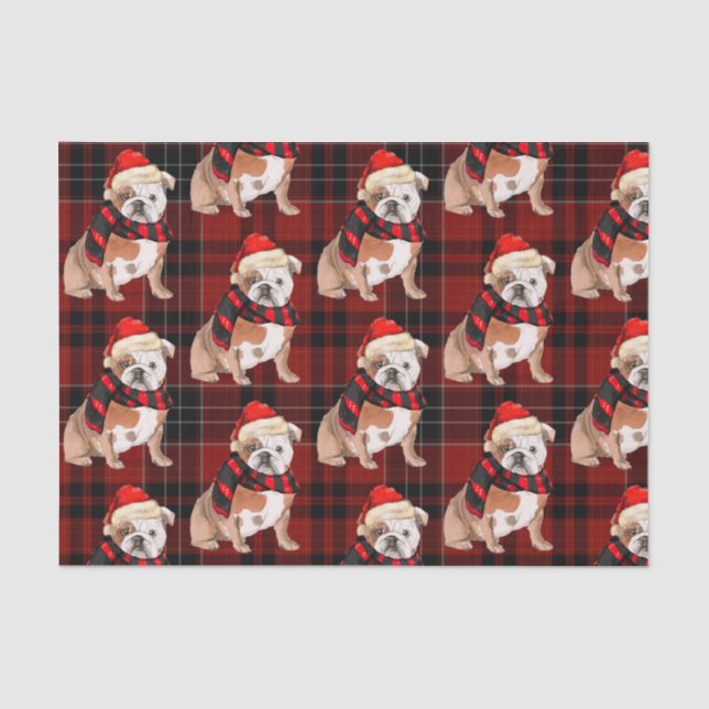 Papier Mousseline Red Plaid et English Bulldog Noël (Recto)