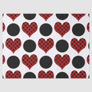 Papier Mousseline Red Polka Dot Hearts et Black Circles Motif