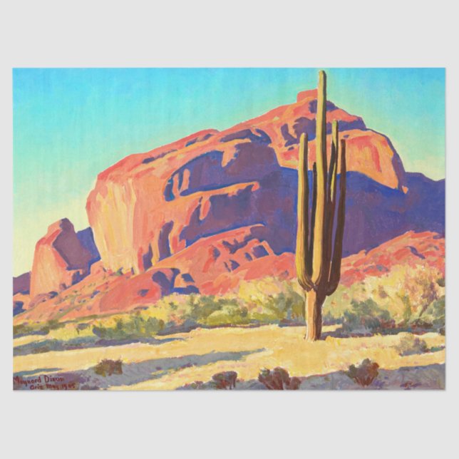 Papier Mousseline Red Rocks and Cactus par Maynard Dixon (Recto)