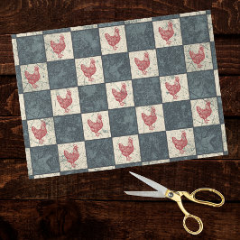 Papier Mousseline Red Rooster on Gray Black Checkerboard Farmhouse
