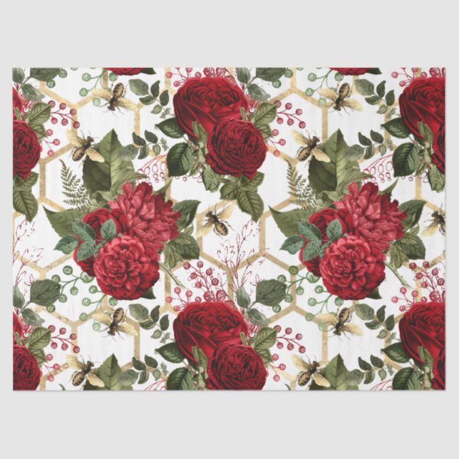Papier Mousseline Red Rose Bee Series Design 48 (Recto)