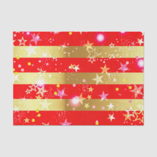Papier Mousseline Red Shiny Gold Stripes Confetti Et Étincelles