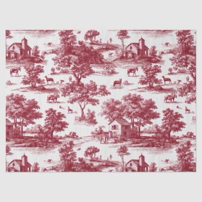 Papier Mousseline Red Toile Countryside Scene (6) (Recto)