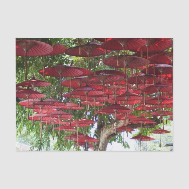 Papier Mousseline Red Umbrellas in the Sky - Asian Tissue Paper (Recto)