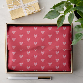 Papier Mousseline Red Watercolor Doodle Hearts Pattern on Red
