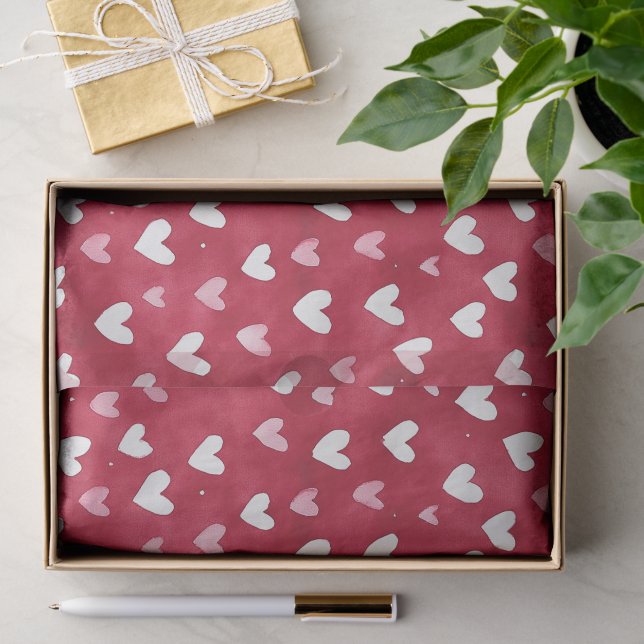 Papier Mousseline Red White Pink Hearts Aimer Saint Valentin Romance (Cadeau)