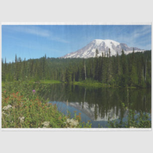 Papier Mousseline Reflet du lac du mont Rainier avec des fleurs sauv