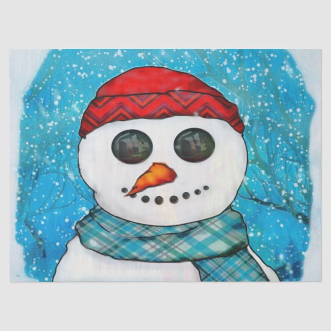 Papier Mousseline Réflexions Noël Snowman Folk Art GRANDS SACS (Recto)