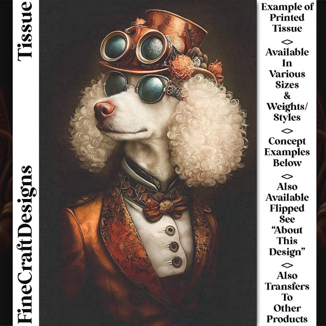 Papier Mousseline Regal White Steampunk Poodle Chien CT8 Découpage (Créateur téléchargé)