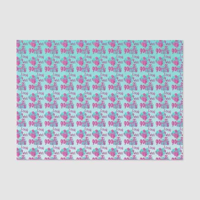 Papier Mousseline Regardez qui a 90 ans | 90e anniversaire - rose et (Recto)