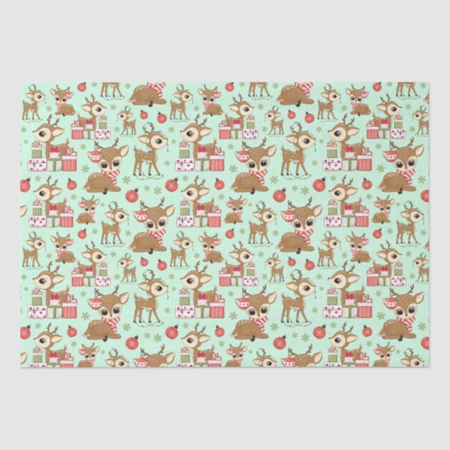 Papier Mousseline Reindeer Noël Cadeau Ornement Snowflake Vert (Recto)