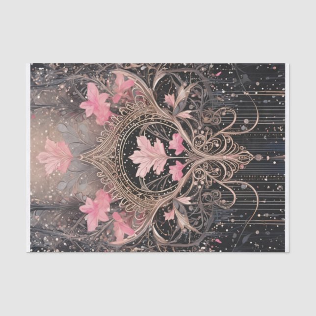 Papier Mousseline Reine du Royaume, Art Déco rose et noir (Recto)