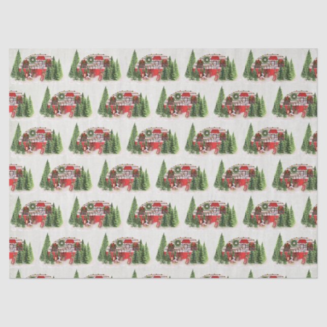 Papier Mousseline Remorque de Noël Camper Motif rustique (Recto)