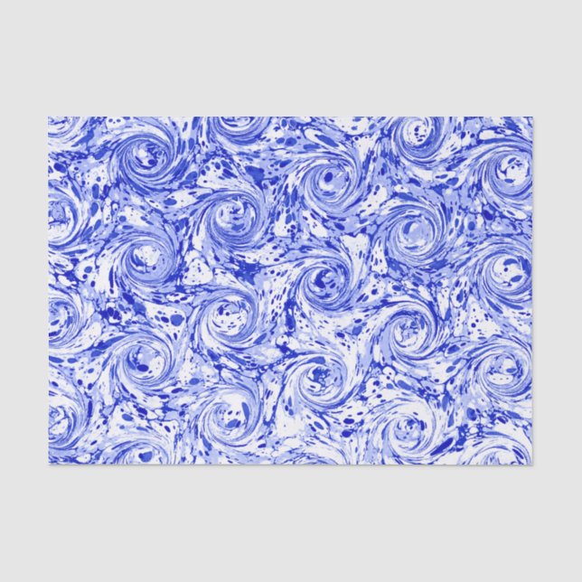Papier Mousseline Remous bleus abstraits marbrés de blanc de la (Recto)