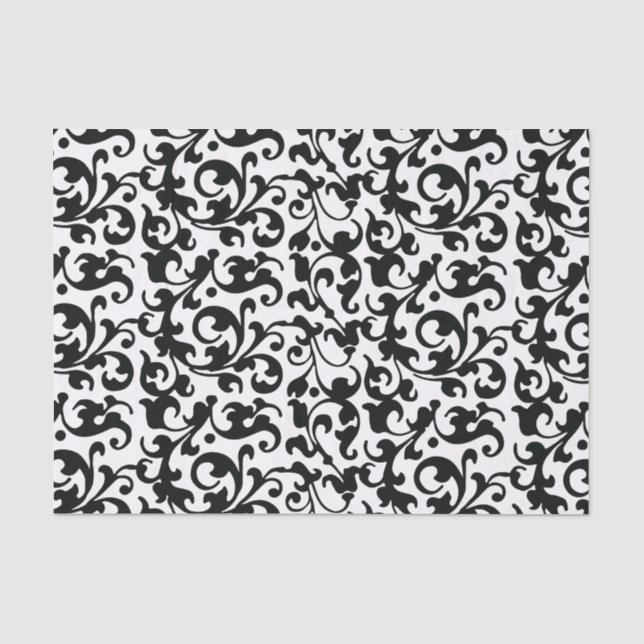 Papier Mousseline Remous noirs et blancs élégants de damassé (Recto)
