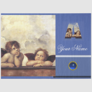 Papier Mousseline RENAISSANCE ANGE UNE LETTRE Monogramme Bleu