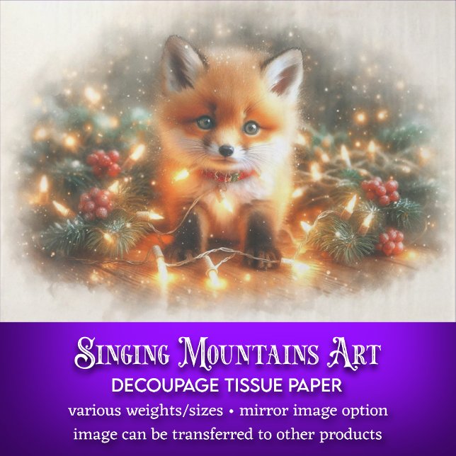 Papier Mousseline Renard Bébé Woodland dans les lumières de Noël Déc (Créateur téléchargé)