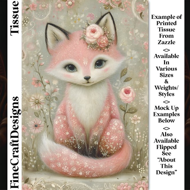 Papier Mousseline Renard Chic Rose Shabby Avec Fleurs DL2R Découpage (Créateur téléchargé)