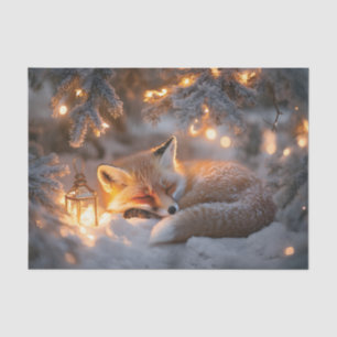Papier Mousseline Renard couché sous Branches neigeuses