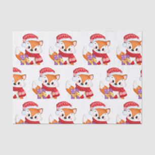 Papier Mousseline Renard de Noël avec cadeau pourpre