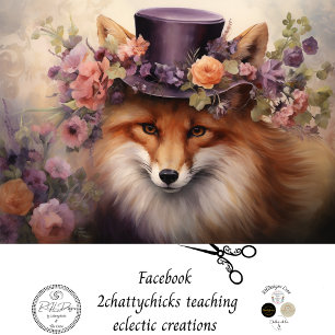 Papier Mousseline Renard floral vintage avec Fleurs Casquettes Décou