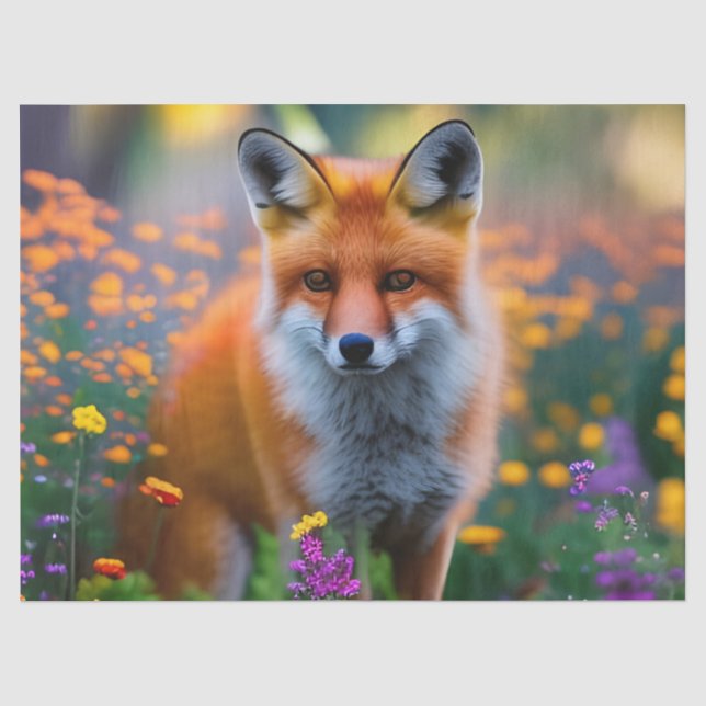 Papier Mousseline Renard rouge dans le champ de Fleur sauvage (Recto)