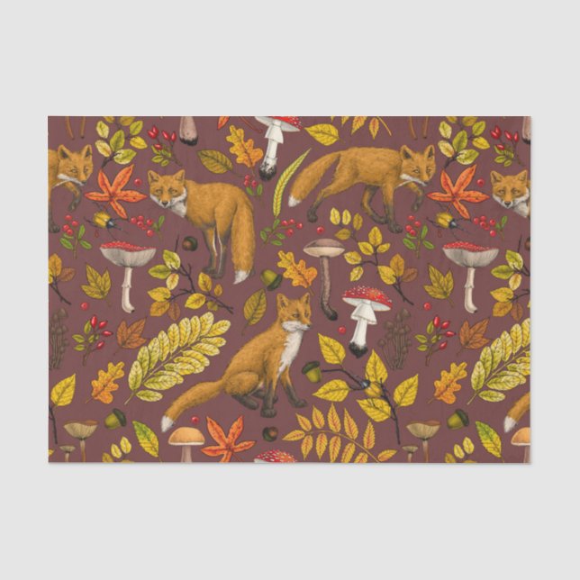 Papier Mousseline Renards d'automne sur chocolat brun (Recto)
