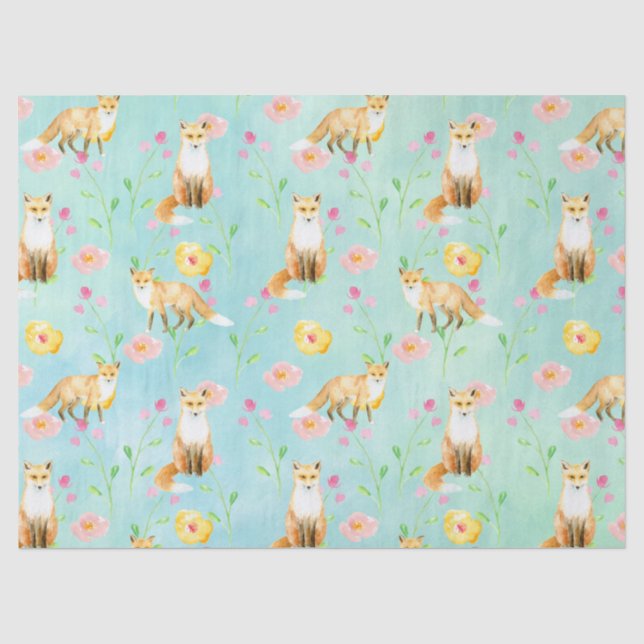 Papier Mousseline Renards et fleurs (Recto)