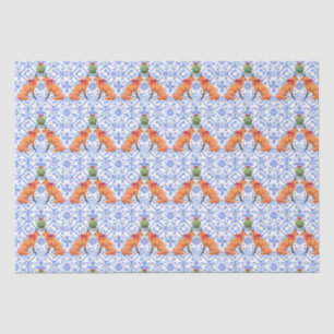 Papier Mousseline Renards S'Embrasser Sous Mistletoe Blue Chinoiseri