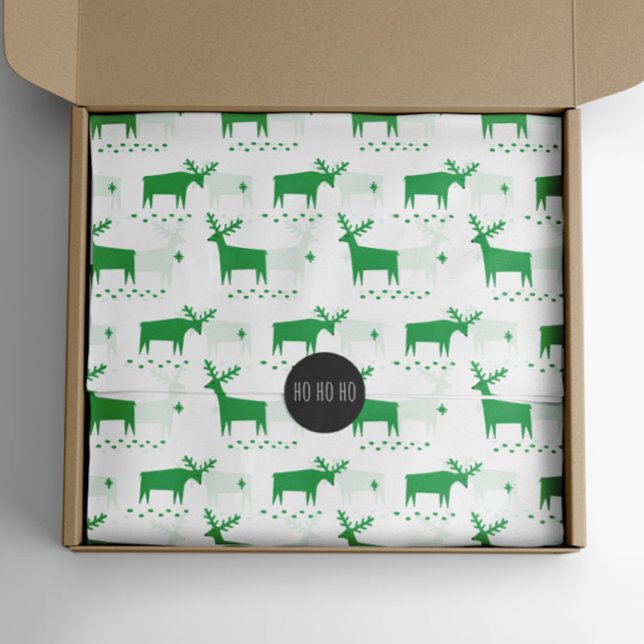 Papier Mousseline Rennes de Noël. Motif d'animaux de la forêt verte (Créateur téléchargé)