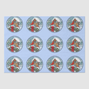 Papier Mousseline Repas de Noël des cardinaux bleu