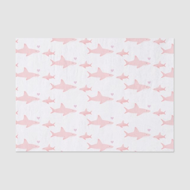 Papier Mousseline Requins mignons rose blanc | Papier de tissus Baby (Recto)