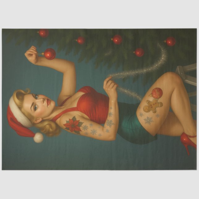 Papier Mousseline Retro Christmas Ornament Pin-Up Decoupage (Recto)