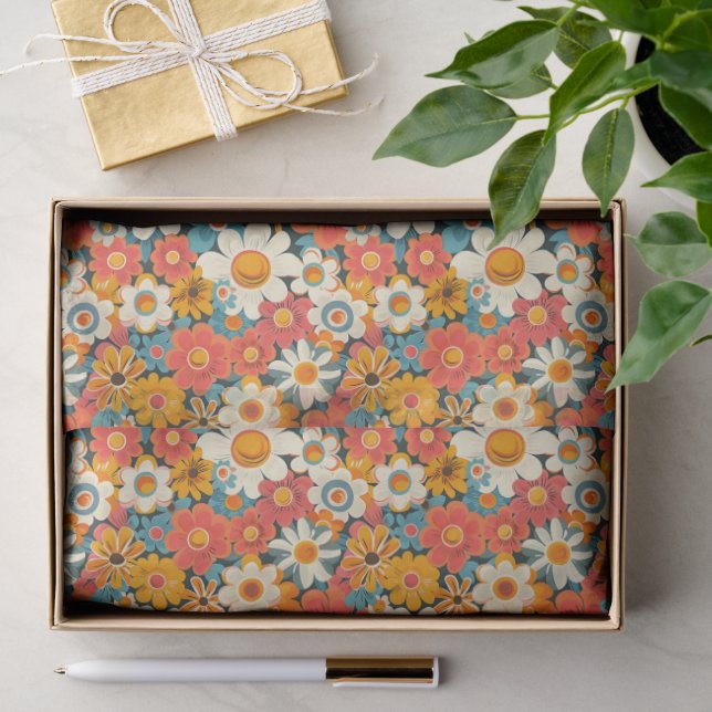 Papier Mousseline Retro Daisy Floral Tissue Paper (Cadeau)