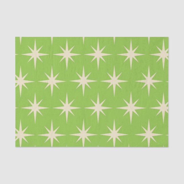 Papier Mousseline Retro étoiles atomique motif sur le vert citron (Recto)