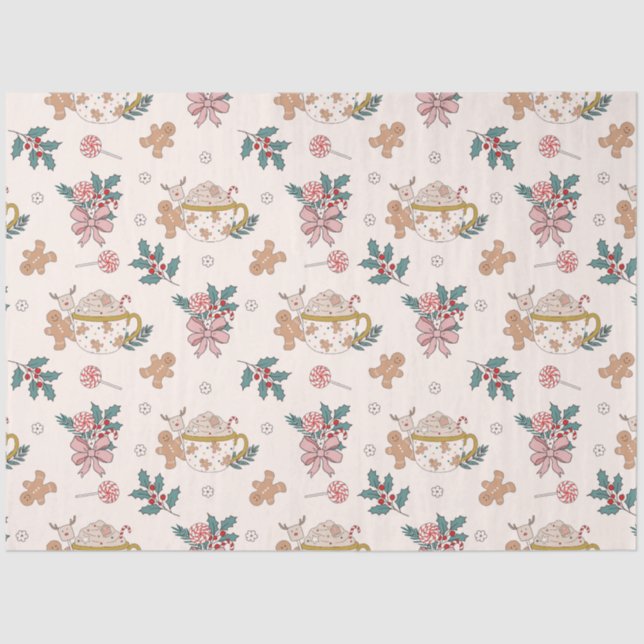 Papier Mousseline Retro Gingerbread Cookies et Thé Noël (Recto)