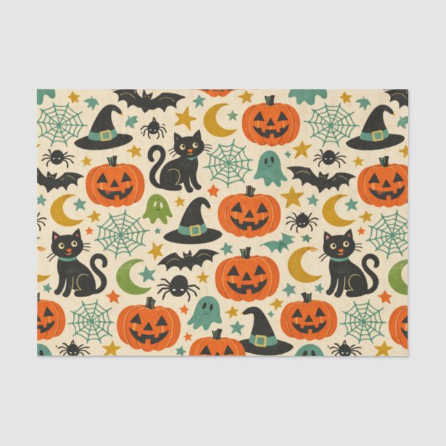 Papier Mousseline Retro Jack O Lanterns Halloween (Recto)