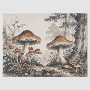 Papier Mousseline Rétro Maisonnette Champignon Forêt Cottagecore